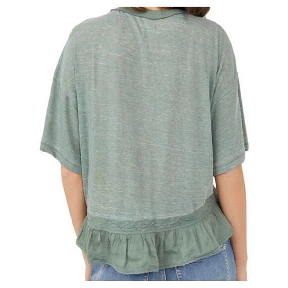 Free People Green Fall in Love Tee NWT XS Women Cottage Coquette Boho Peasant - Picture 4 of 6